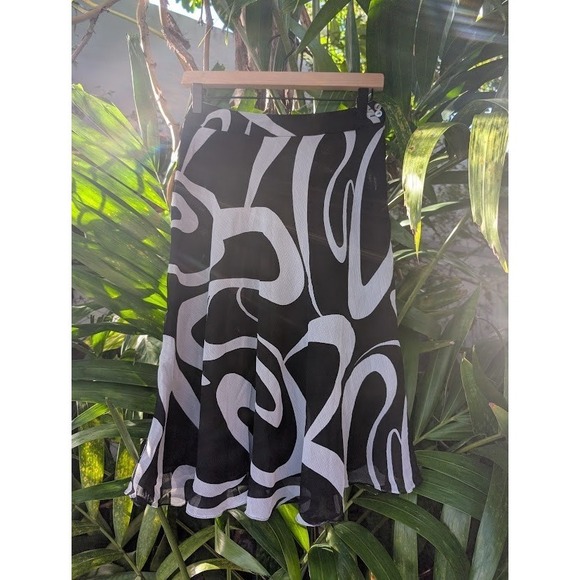 vintage silk midi skirt 2 Jones New York black white abstract psychedelic zebra - Picture 6 of 7
